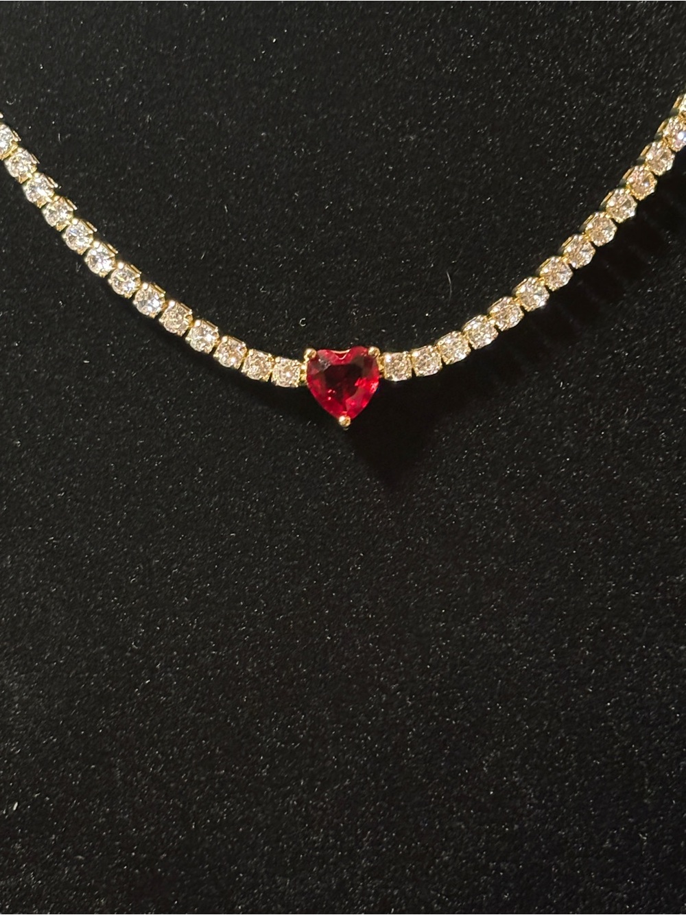3.2mm Yellow Gold Heart Solitaire CZ Tennis Necklace 18in.